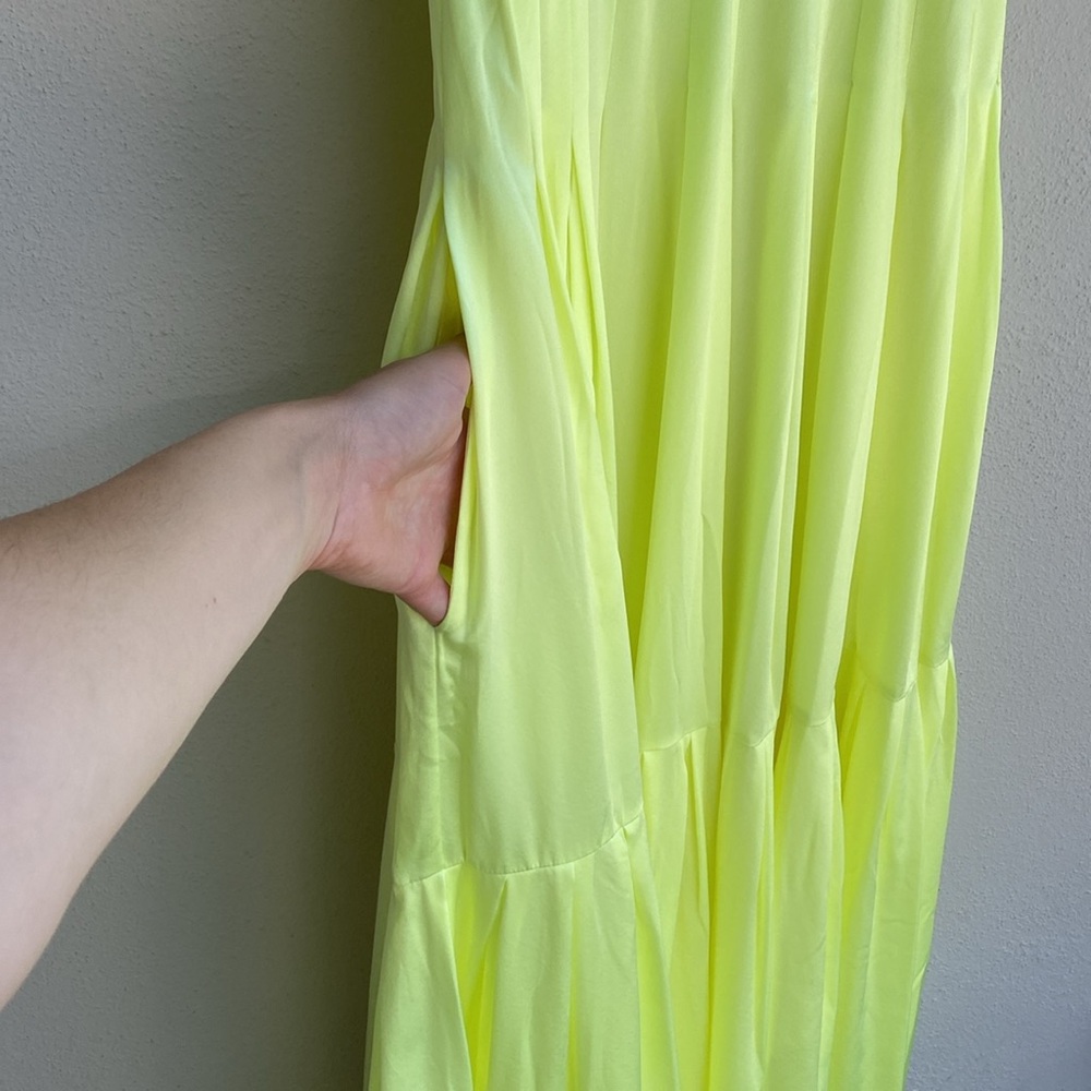 Alex Perry NWT Silk Satin Bikini Tier Ankle Length Dress in Lemon 8 - Picture 5 of 17